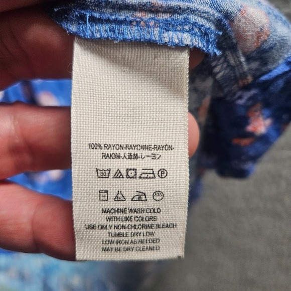 Free People Boho Top Blouse Women XS‎ Long Sleeve Floral Blue Preppy - Picture 5 of 10